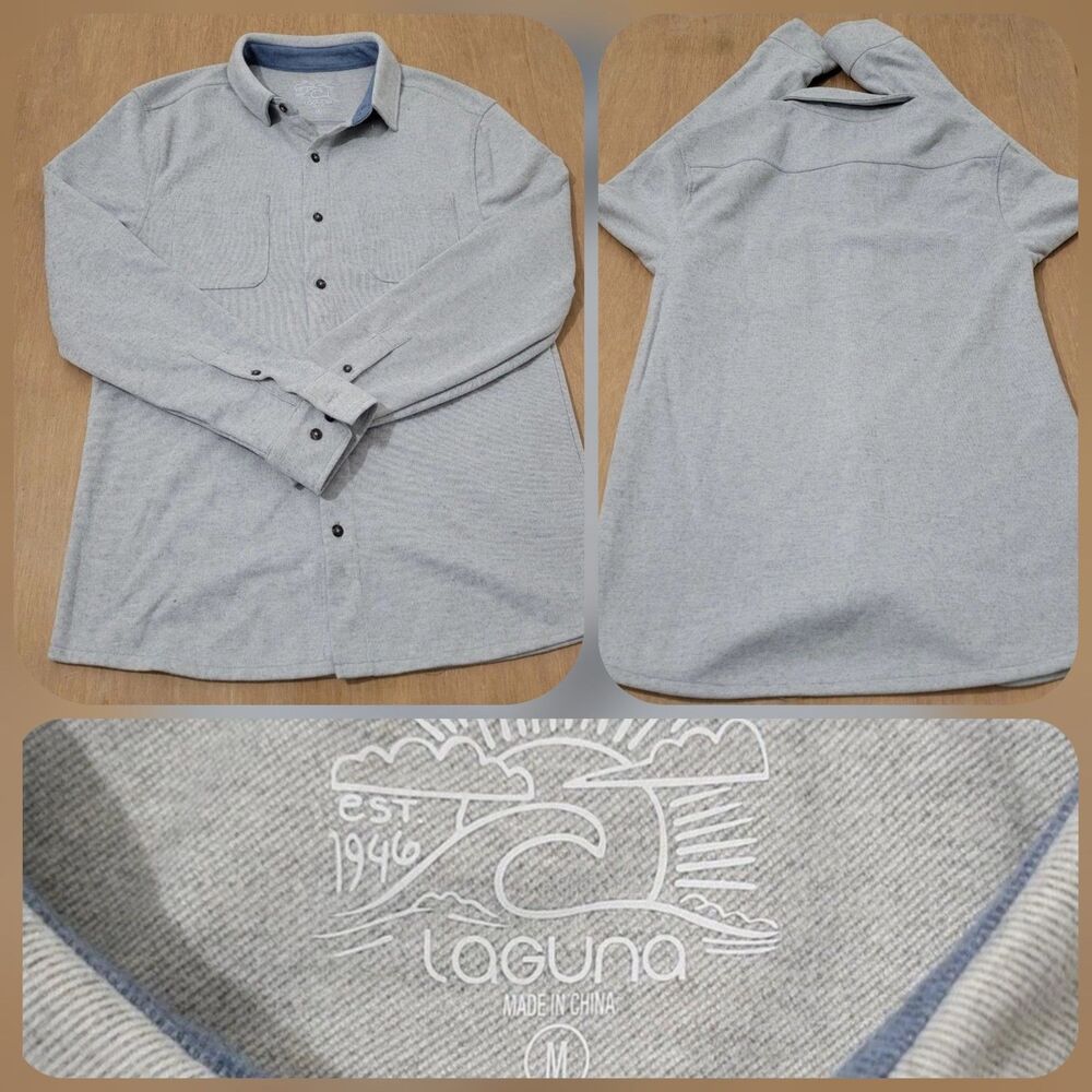 Laguna Men's Long Sleeve Casual Button Down in Thin Gray & White Stripe - Size M